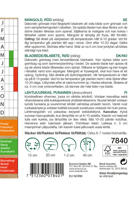 Bladbede 'Rhubarb Chard' økologisk